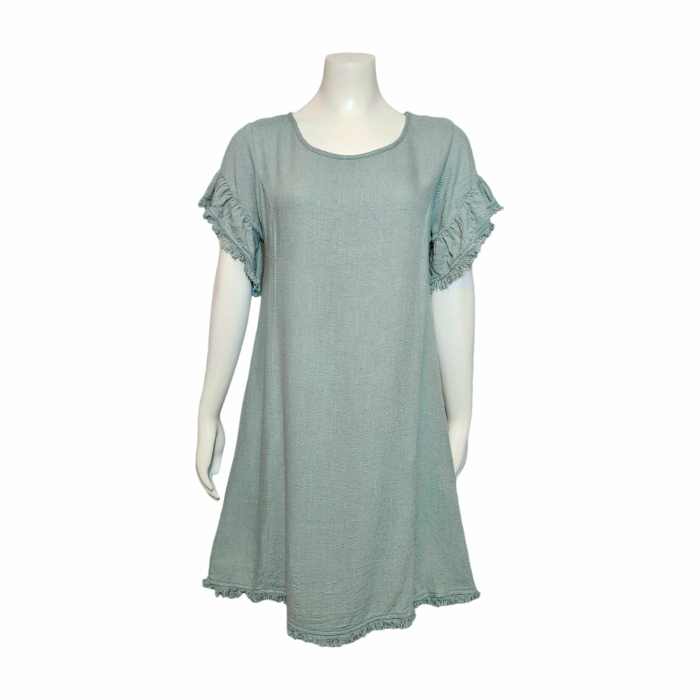 Umgee Dress Linen Midi A-Line Summer Short Sleeve Pockets Keyhole Back sz S